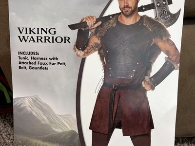 Viking Warrior Costume Adult Large - Tunic, Harness with Faux Fur, Belt & Gauntlets