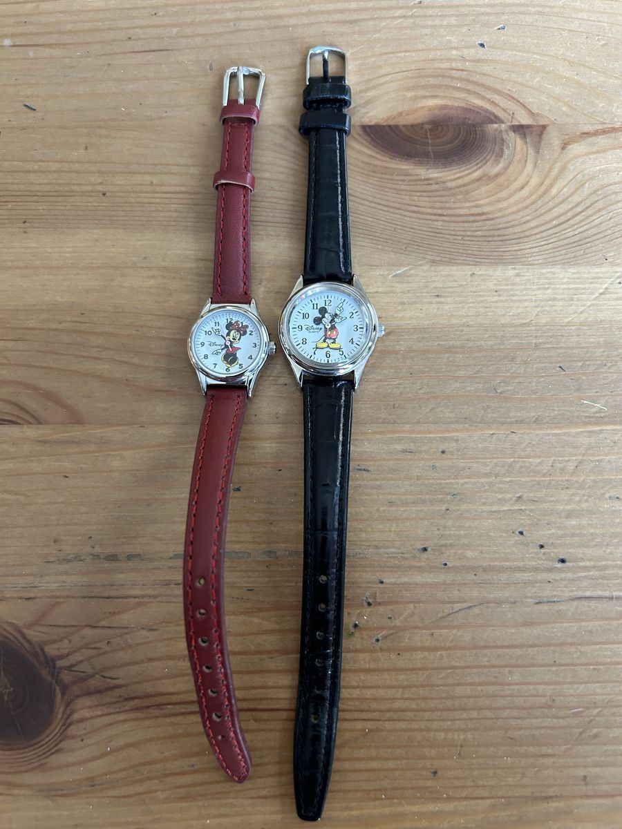 Disney Mickey Mouse & Minnie Mouse Watches Black & Red Leather Bands