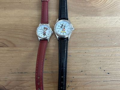 Disney Mickey Mouse & Minnie Mouse Watches Black & Red Leather Bands