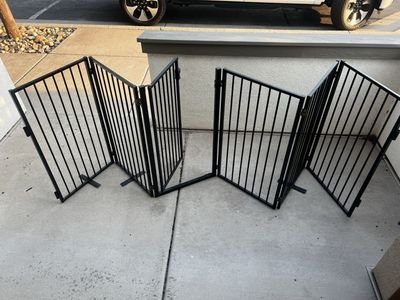 Folding Black Metal Pet Gate & Playpen, 6-Panel Freestanding Safety Barrier