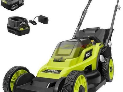 New (in box): RYOBI 13 in. ONE+ 18 Volt Cordless Battery Walk Behind Push Lawn Mower