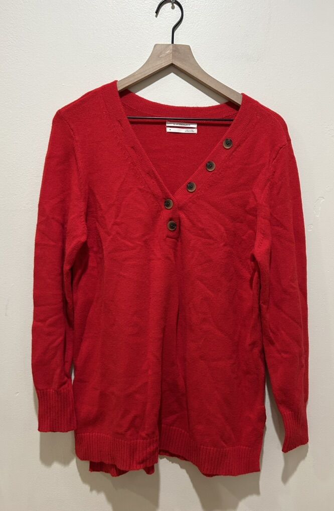 by Anthropologie Serena Red Button V-Neck Sweater