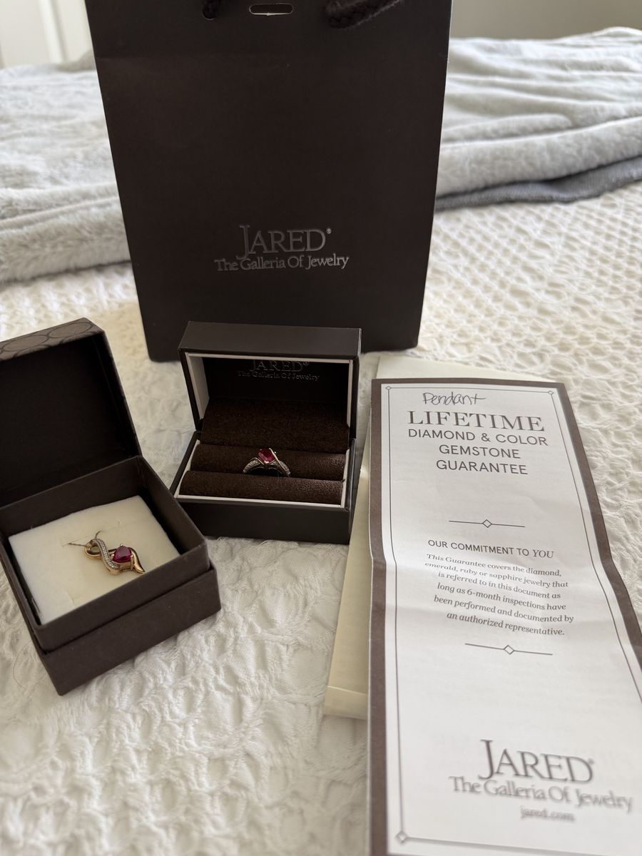 Jared Ruby & Diamond Heart Pendant & Ring Set - 10K Rose Gold, Lifetime Guarantee