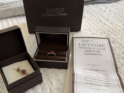 Jared Ruby & Diamond Heart Pendant & Ring Set - 10K Rose Gold, Lifetime Guarantee