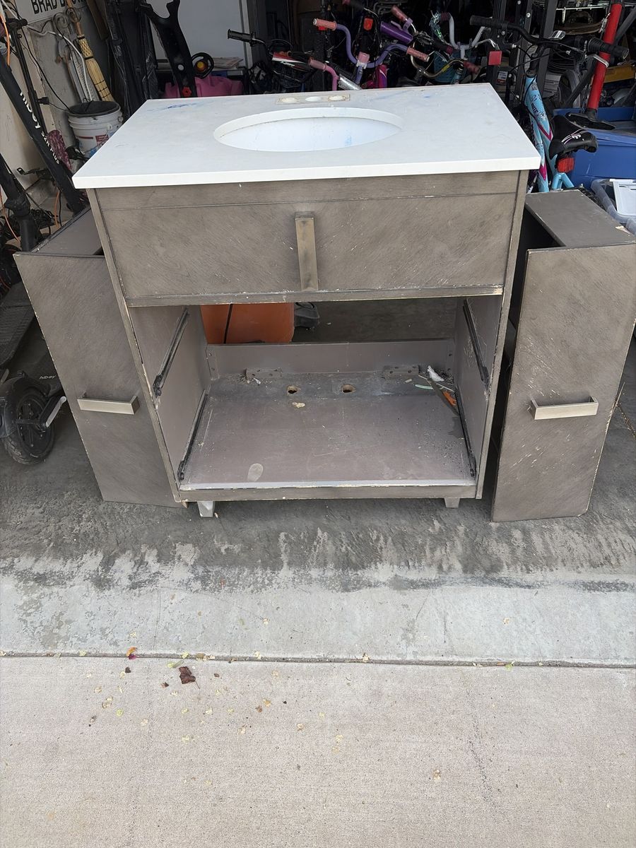Bathroom Vanity Cabinet with White Countertop and Sink
