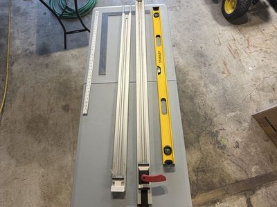 Husky 100” cutting guide/rail, Stanley Level and Measuring Straight Edge Tools Lot