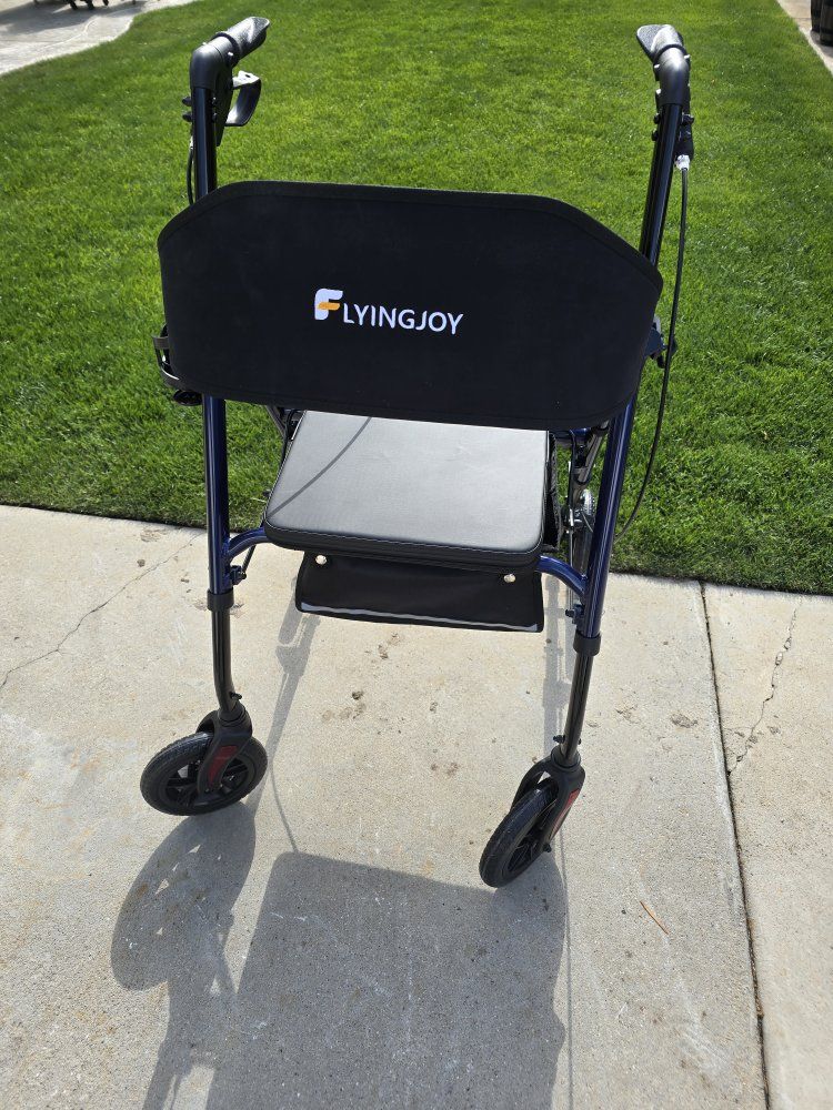 FLYINGJOY Blue Folding Rollator Walker with Seat, Cupholder, and Storage Pouch - Brand new