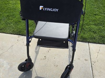 FLYINGJOY Blue Folding Rollator Walker with Seat, Cupholder, and Storage Pouch - Brand new