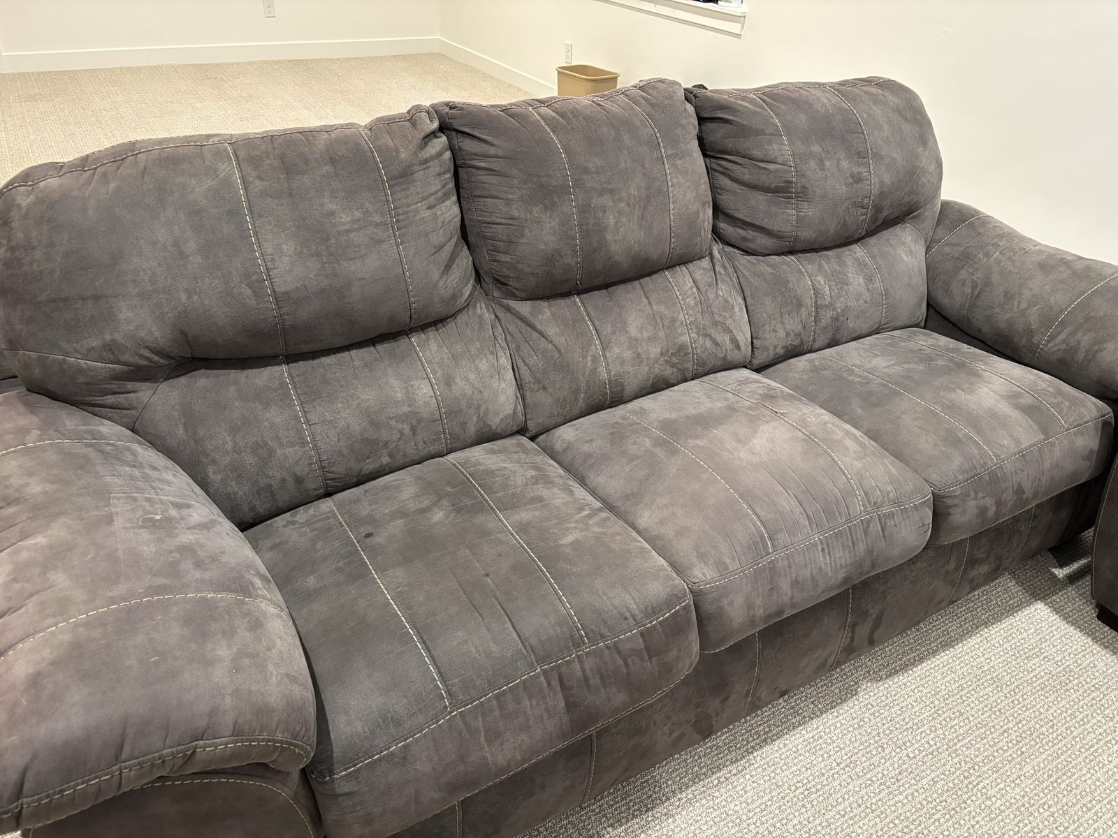 Dark Gray Microfiber Plush Sofa Set