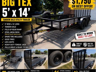 Big Tex 5'x14' Tandem Axle Utility Trailer with Fold-Up Ramp & LED Lights - 7000lb GVWR
