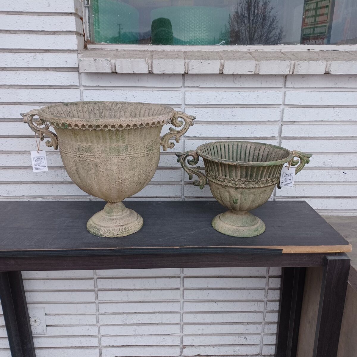 pair of metal urn/planter