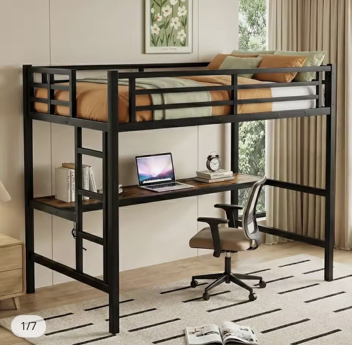 Twin XL Metal Loft Bed with Desk