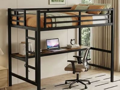 Twin XL Metal Loft Bed with Desk