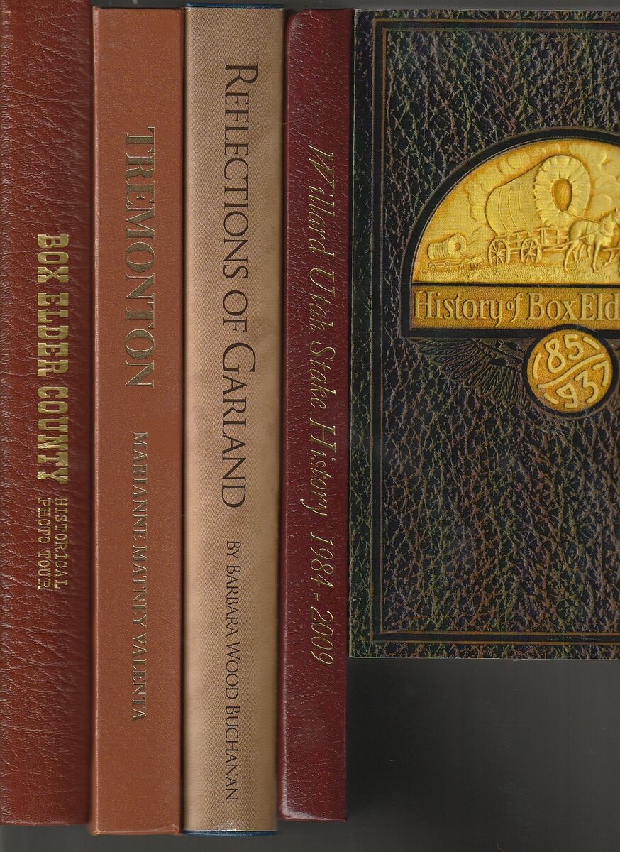 Four large size books and a thick paperback that covers most of Box Elder County