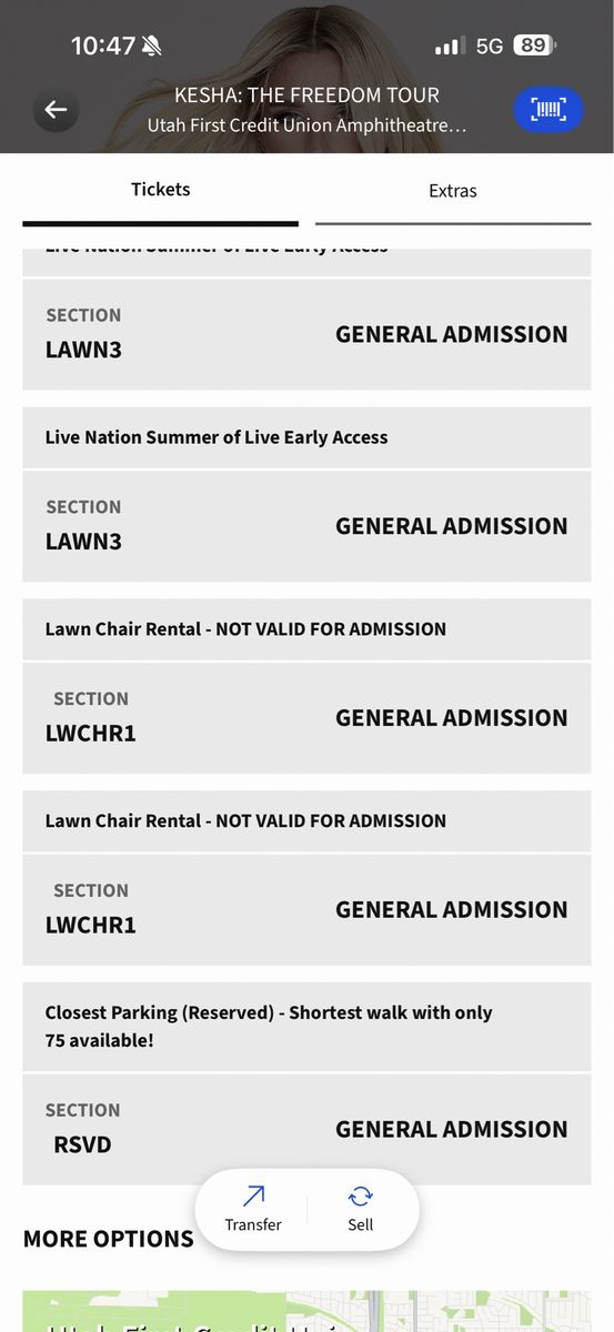 Kesha lawn tickets with chair rental and reserved parking