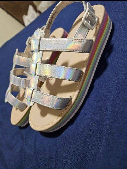 New Children's Place Size 5 Holographic Rainbow Platform Sandals