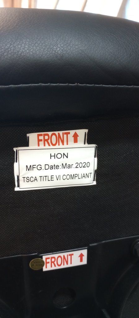 HON Black Leather Office Chair - Manufactured March 2020, TSCA Title VI Compliant