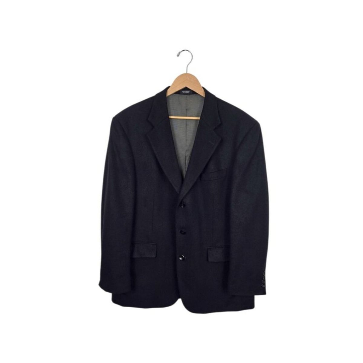 Oscar De La Renta Black Wool Cashmere Sport Coat Blazer 43R 2 Button Closure