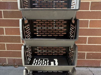 Stackable Black Plastic Storage Bins Organization