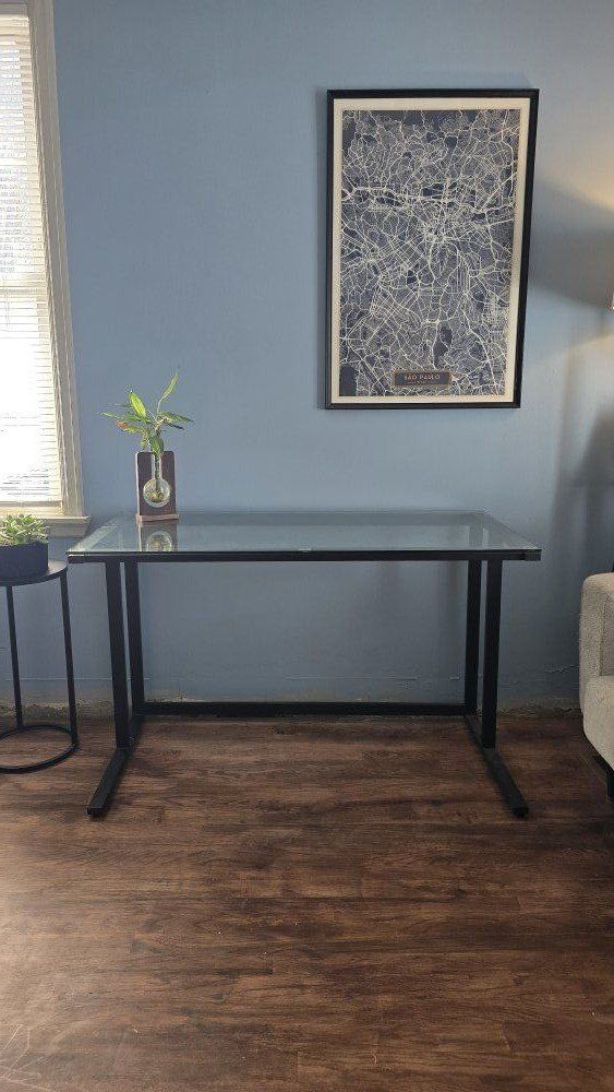 Modern Glass Desk + Mid Century Chair