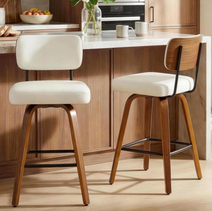 Mid-Century Swivel Counter Stool (Vegan Leather & Bentwood) - $170