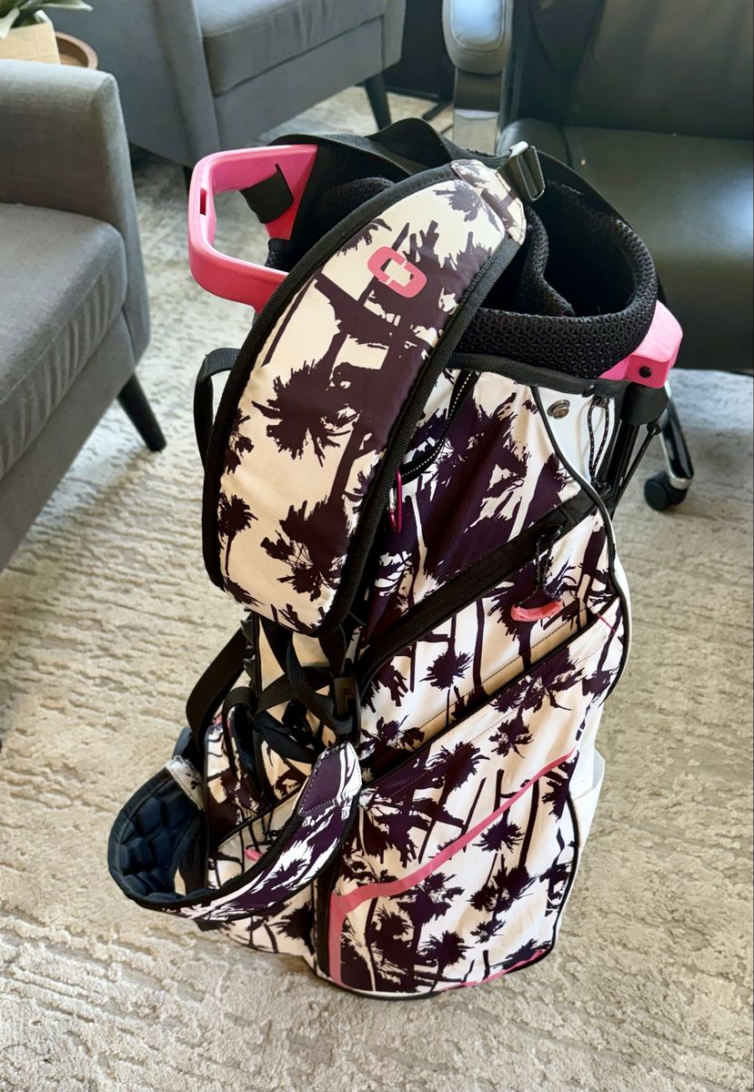 OGIO Golf Stand Bag White Purple Palm Tree Print Pink Trim