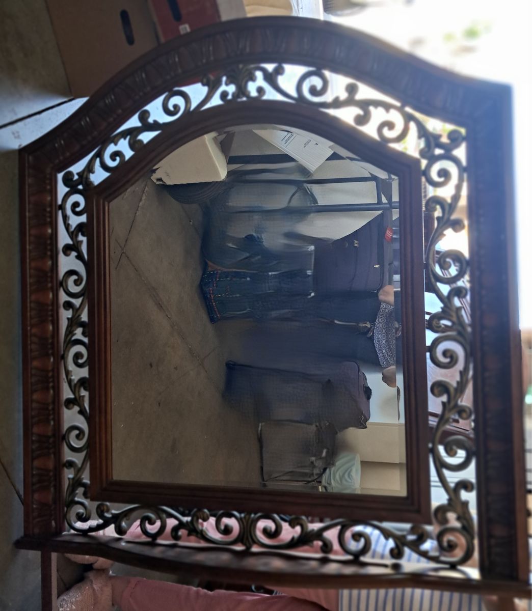 Elegant Ornate Wood & Metal Mirror – Decorative Accent for Dresser