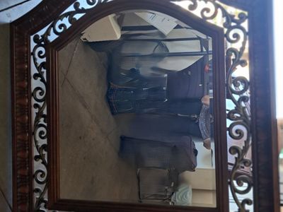 Elegant Ornate Wood & Metal Mirror – Decorative Accent for Dresser
