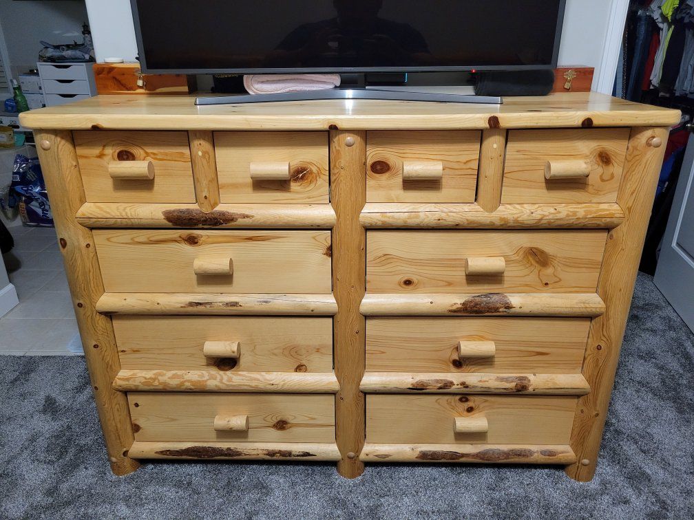 Custom Built King Size Rustic Solid Wood Log Bedroom Set
