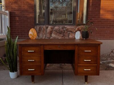 1960s MCM Walnut Jasper Executives Desk Vintage