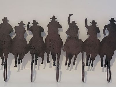 Rustic Coat Rack with Horse Riders: Entryway Organizer