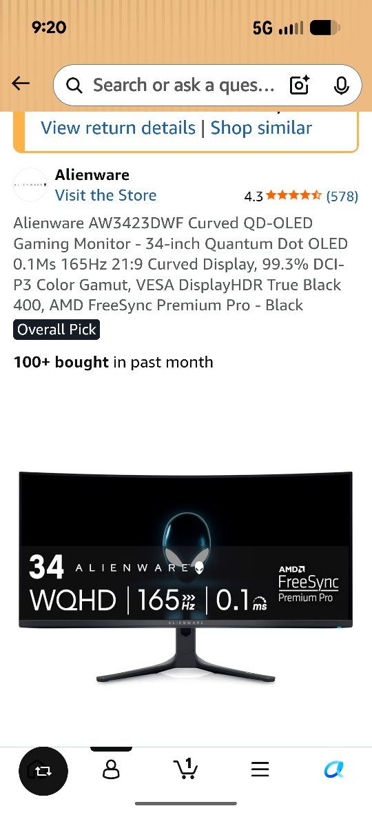 34 inch OLED alienware monitor