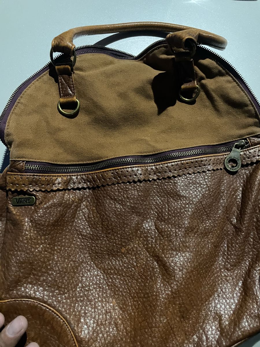 Vans Brown Faux Leather Satchel Shoulder Bag - Distressed Look, Spacious Interior