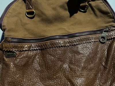 Vans Brown Faux Leather Satchel Shoulder Bag - Distressed Look, Spacious Interior