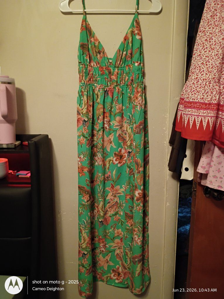 Green Floral Sleeveless Maxi Dress - Women's Large