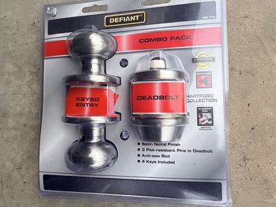 Defiant Hartford Collection Satin Nickel Keyed Entry Door Knob and Deadbolt Combo Pack