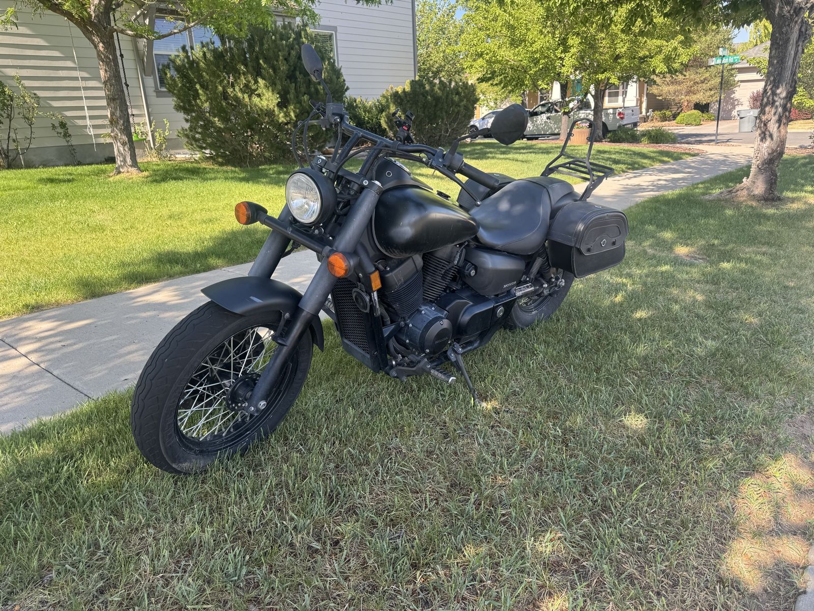 Honda Shadow Phantom Motorcycle - Matte Black Cruiser with Saddlebags & Sissy Bar (rebuilt/reconstructed title)
