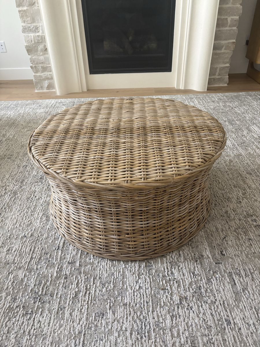 Round Woven Ottoman & Coffee Table