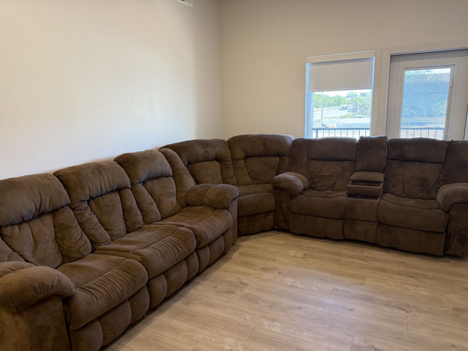 Tan L shape couch