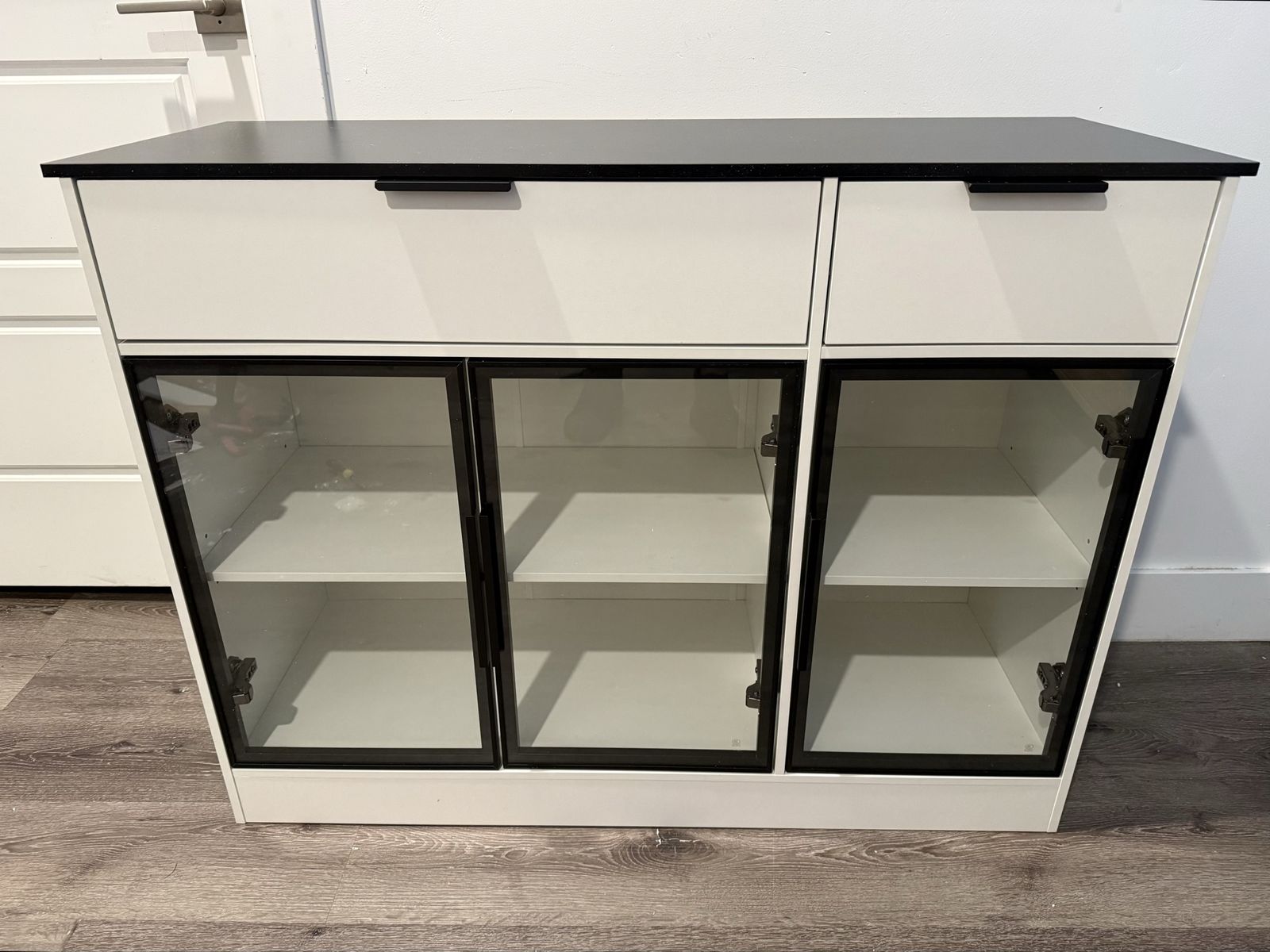 Brand New Modern White Buffet Cabinet with Glass Doors