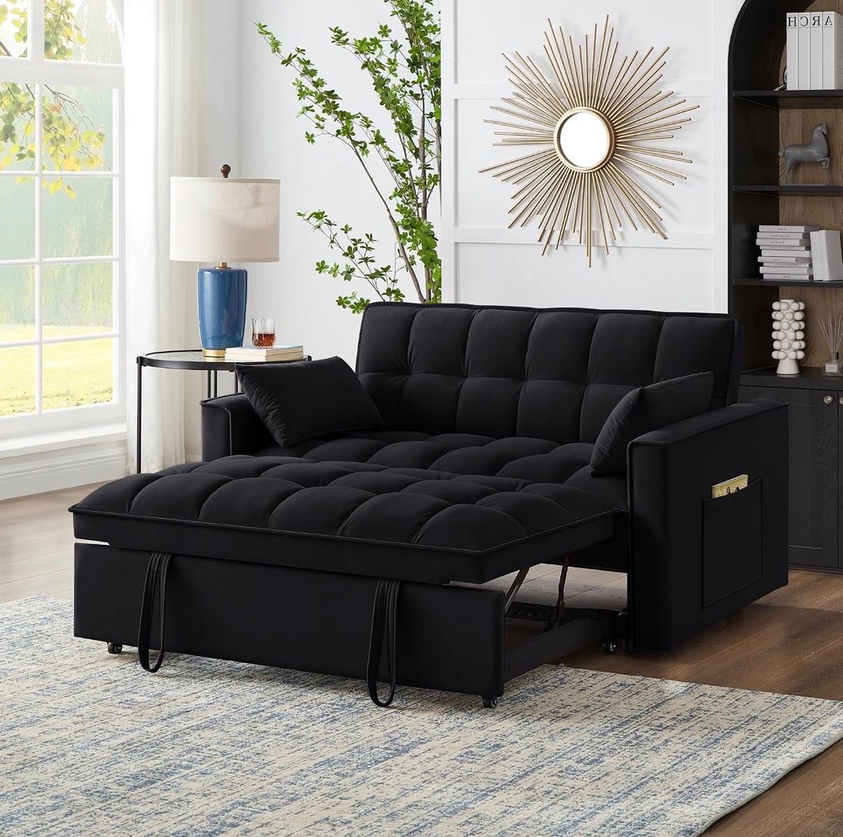 Convertible Sleeper Sofa Bed, Black Velvet