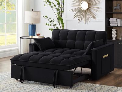 Convertible Sleeper Sofa Bed, Black Velvet