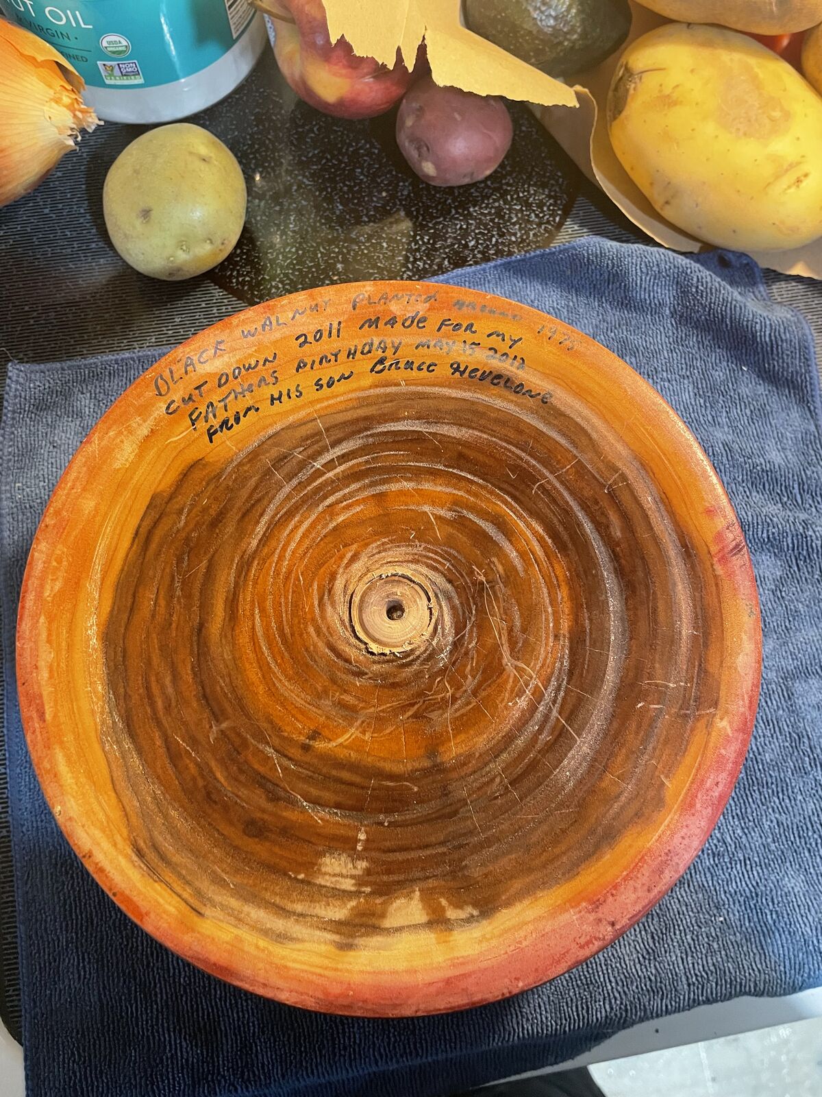 Black Walnut, nut bowl with red speckels
