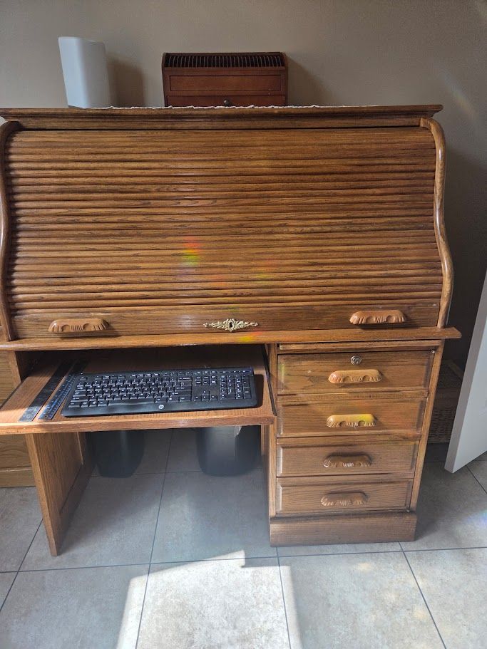 Computer desk-Solid wood roll up with 4 drawers