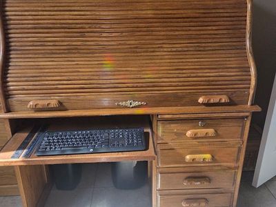 Computer desk-Solid wood roll up with 4 drawers