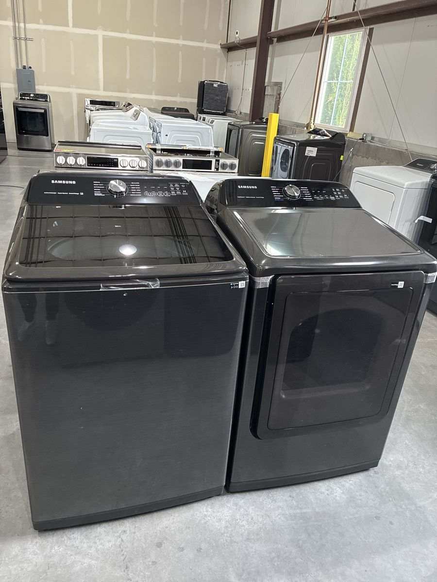 Samsung Top-Load Washer and Matching Dryer Set - Black Stainless Steel