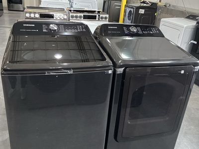 Samsung Top-Load Washer and Matching Dryer Set - Black Stainless Steel