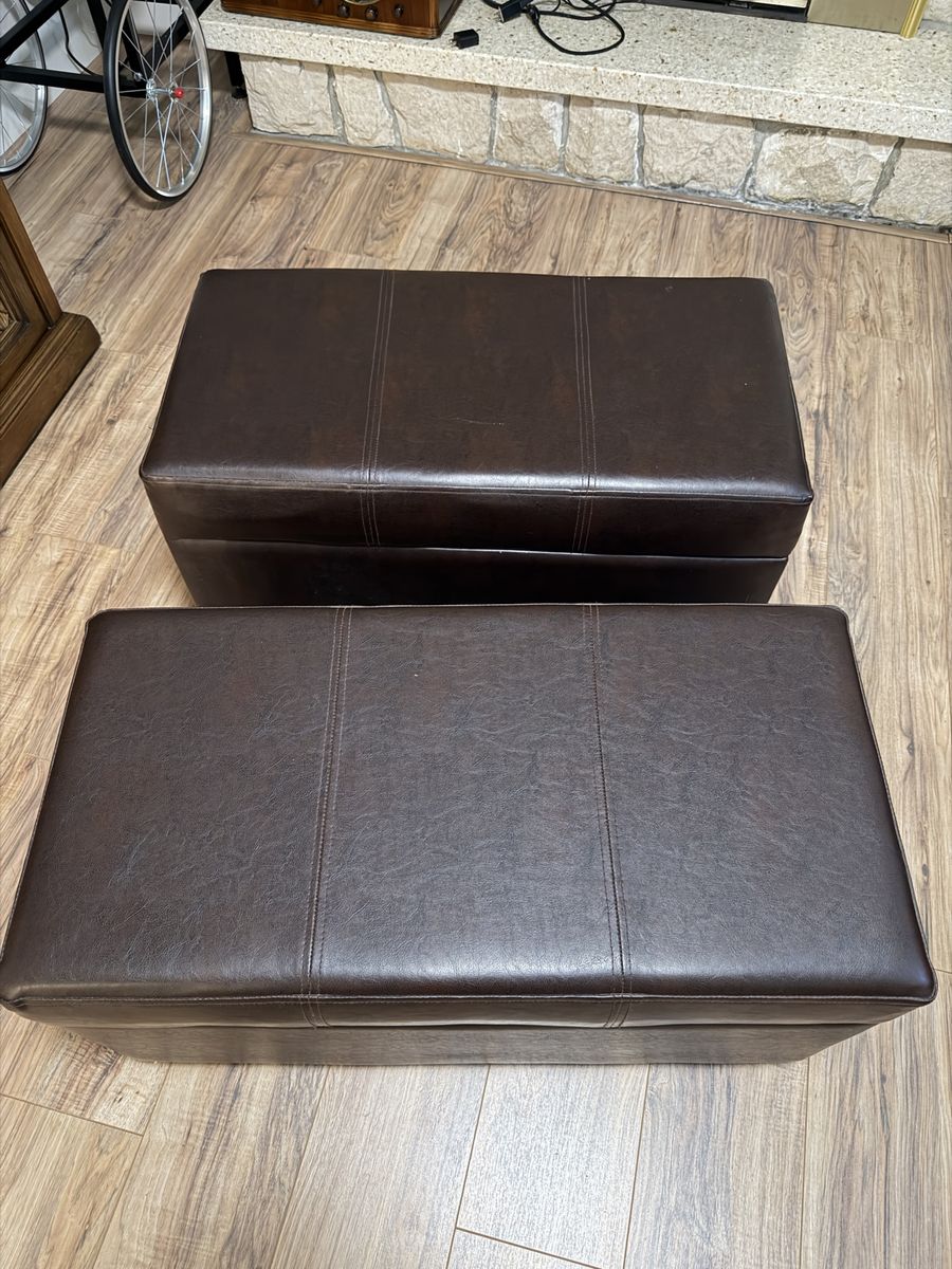 Set of 2 Target Faux Leather Storage Ottomans – Espresso