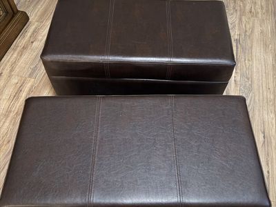 Set of 2 Target Faux Leather Storage Ottomans – Espresso