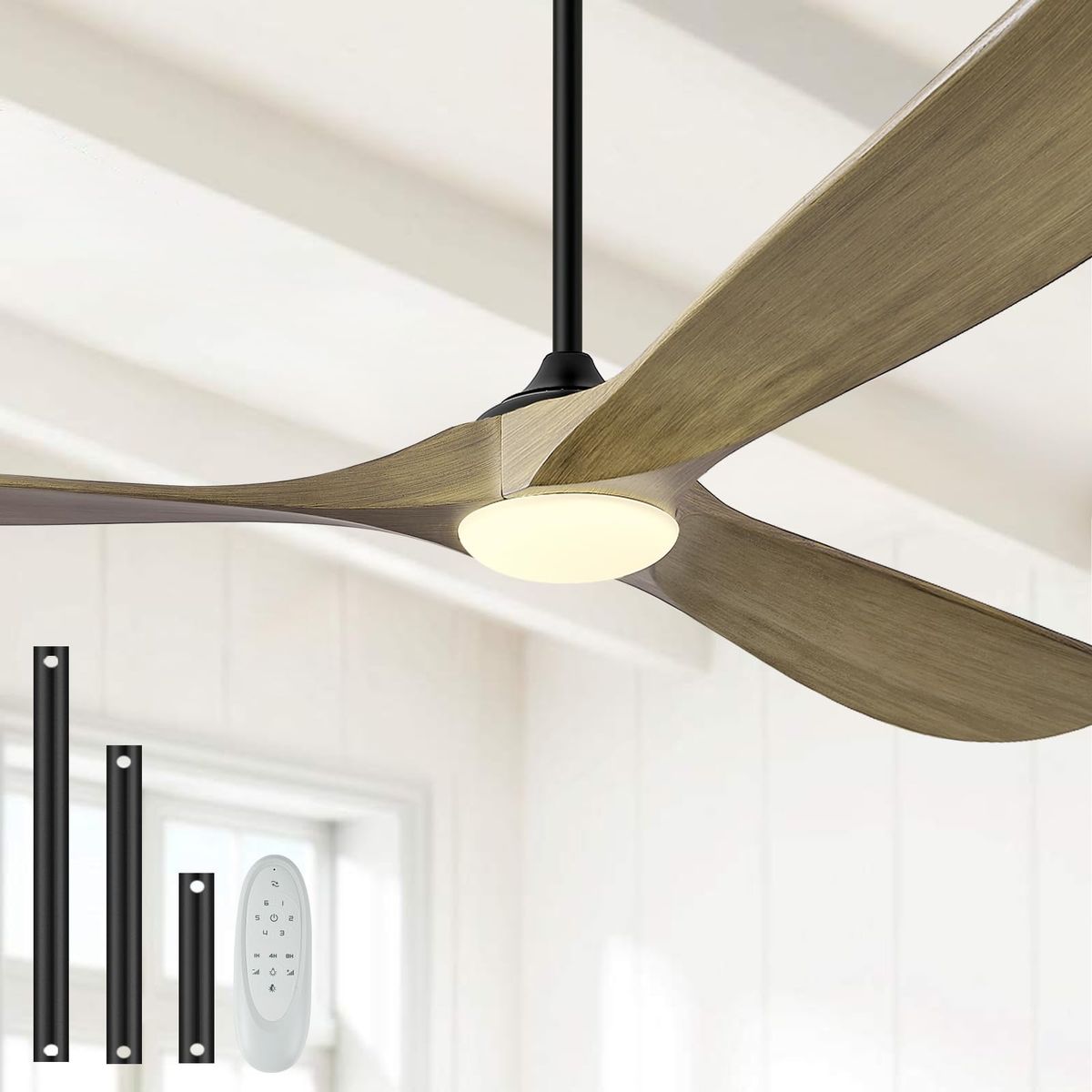 Modern 3-Blade Ceiling Fan with Dimmable 3-Color LED Light & Remote Control - Energy Efficient DC Motor